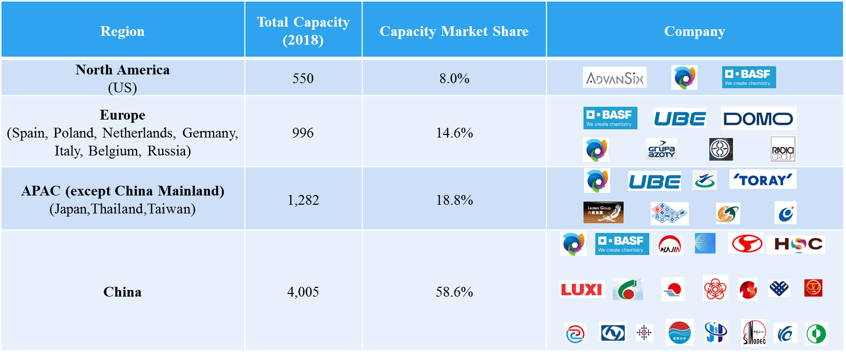 Global Nylon 6 Producers and their Capacity