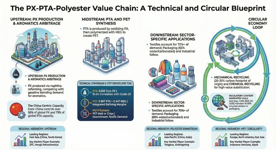 The PX-PTA-Polyester Value Chain: A Technical and Circular Blueprint