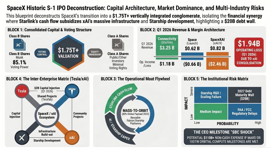 SpaceX Historic S-1 lPO Deconstruction: Capital Architecture, Market Dominance, and Multi-Industry Risks